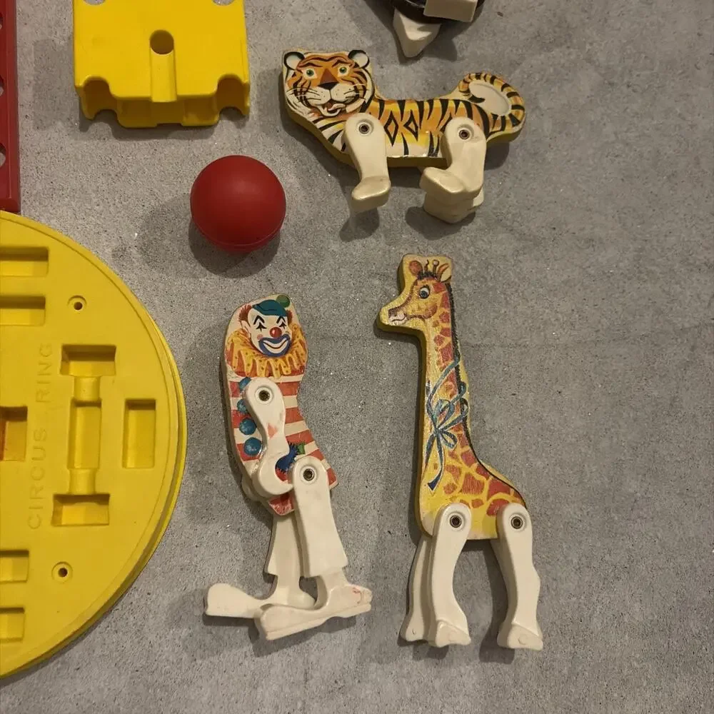 Vintage Lot 14 Fischer Price Circus Replacement Parts 1960's Ball, Animals, More